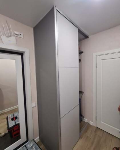 Двери-купе из ЛДСП в прихожую с делителями, чёрный профиль, фото 1