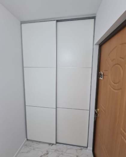 Двери-купе из ЛДСП в прихожую с делителями, серебристый профиль, фото 2