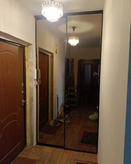 Зеркальные двери-купе в прихожую, чёрный профиль, фото 1